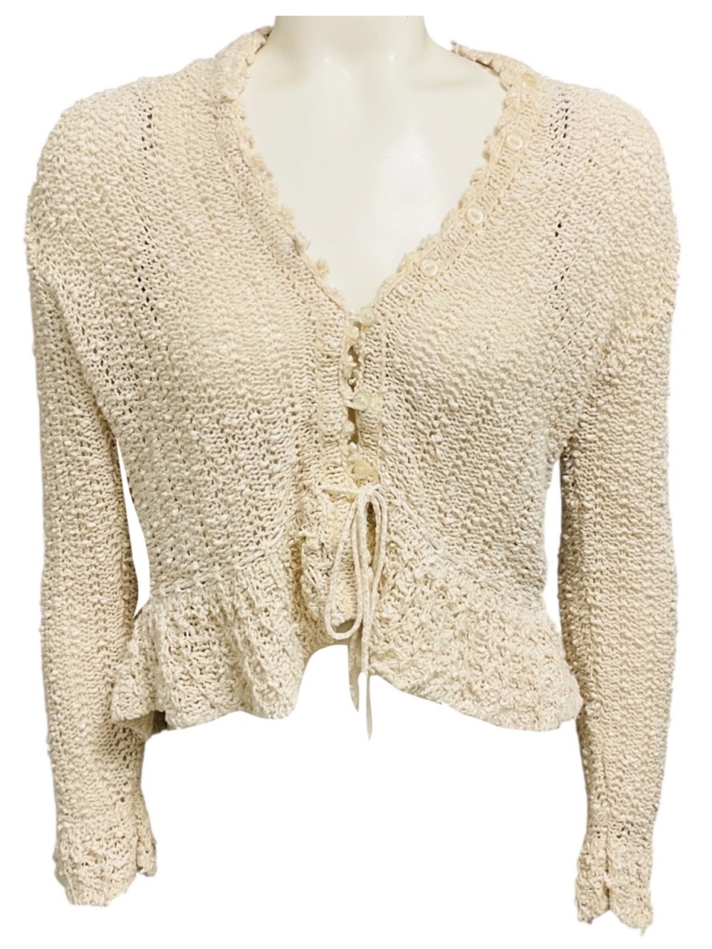 FENDI VINTAGE BEIGE CROCHET KNIT CARDIGAN SWEATER